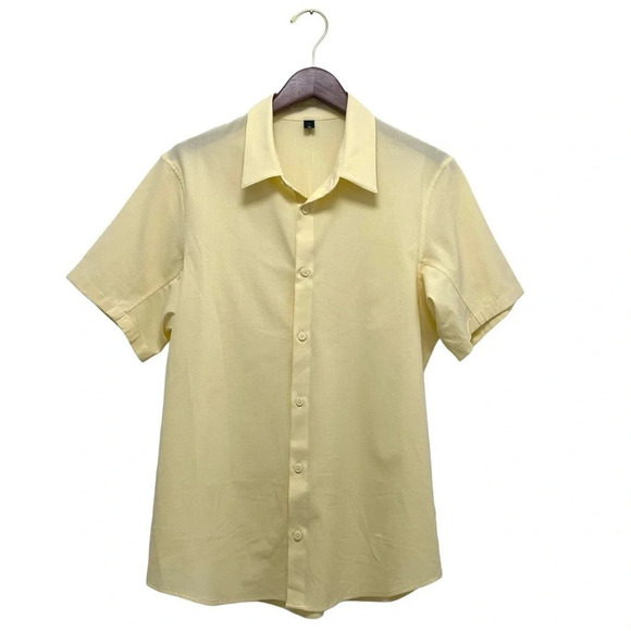 Lululemon Airing Easy Short Sleeve Button Down Shirt Light Yellow Athleisure M - Picture 3 of 8